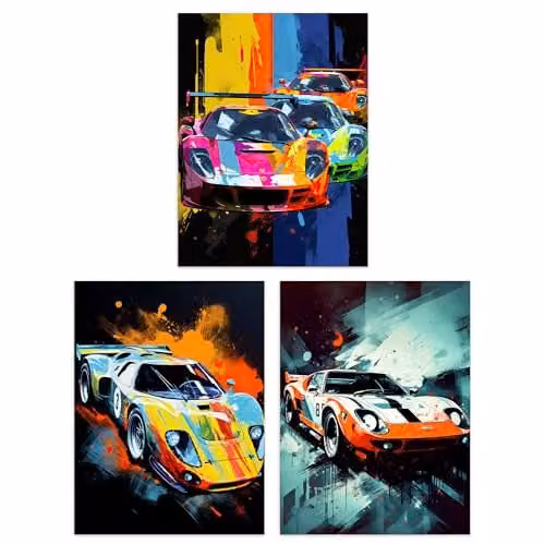 Artery8 Set of 3 Racing Car Motorsport Grand Prix Unframed Paper Poster Prints, Multicolour, W: 21.0 cm, H: 29.7 cm