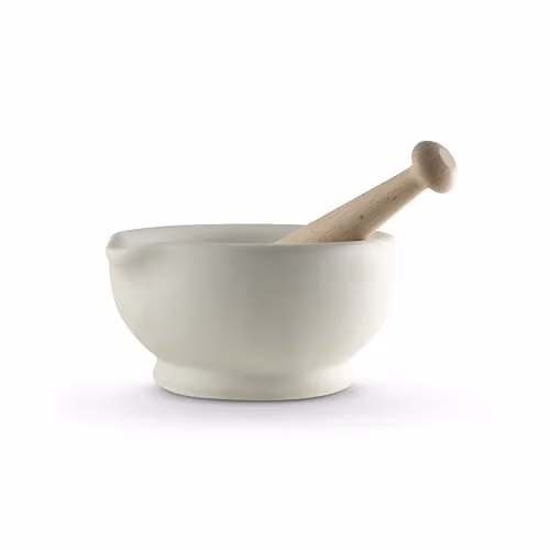 Milton Brook Vitrified Porcelain Mortar and Pestle Set in White and Light Beige, Diameter: 20 cm – 1