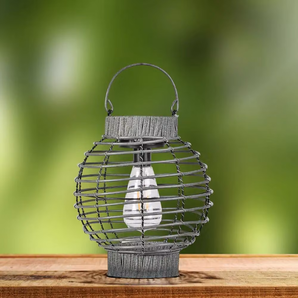 Marco Paul Grey Rattan Round Solar Powered Lantern, Diameter: 23.5 cm – 8