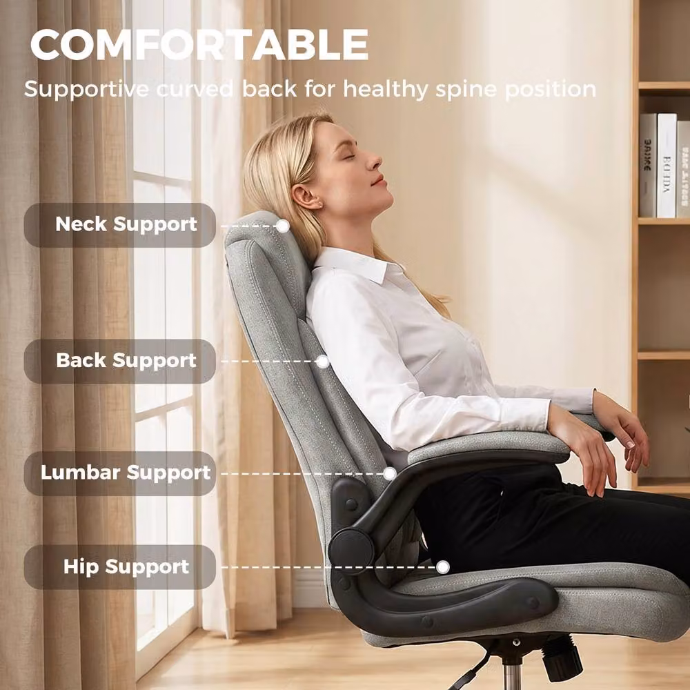 HOMCOM Modern Grey Fabric Task Chair with Swivel and Armrests for Home Office – 4