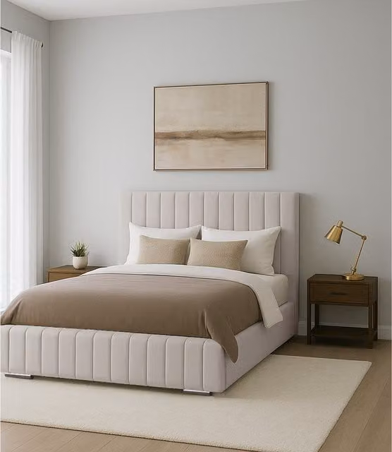 Desire Deco Ammara Upholstered Velvet Bed Frame in Silver, W 200 cm x D 200 cm