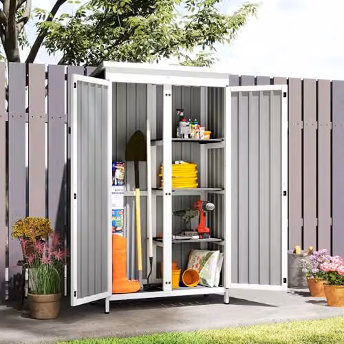 Outsunny Outdoor Storage Cabinet with Double Doors and Shelving, White and Black, W/D/H: 94 x 43 x 166 cm – 7