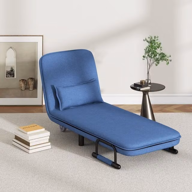 Costway Modern Fabric Single Folding Sofa Bed Chair with Pillow in Blue – 1