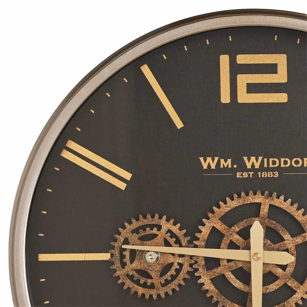 William Widdop Industrial Round Analog Wall Clock with Moving Gears in Black Metal – 3
