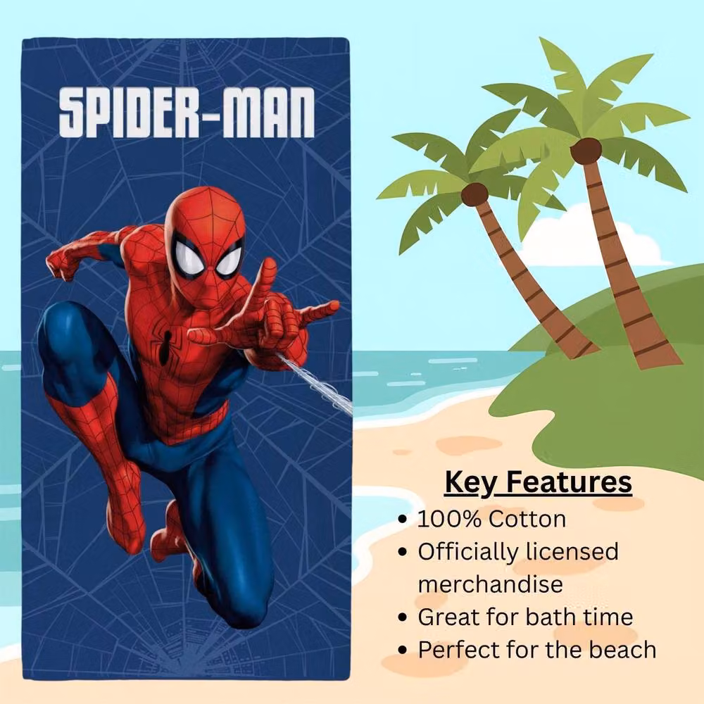 Coco Moon Marvel Spider-Man Blue Cotton Bath and Beach Towel for Boys and Girls, W/D/H: 140 x 70 x 70 cm – 5