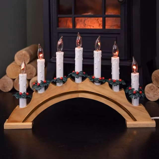 Samuel Alexander Brown Wooden Arch Christmas Candle Bridge with 7 Flickering LED Candles, 42 cm – 1