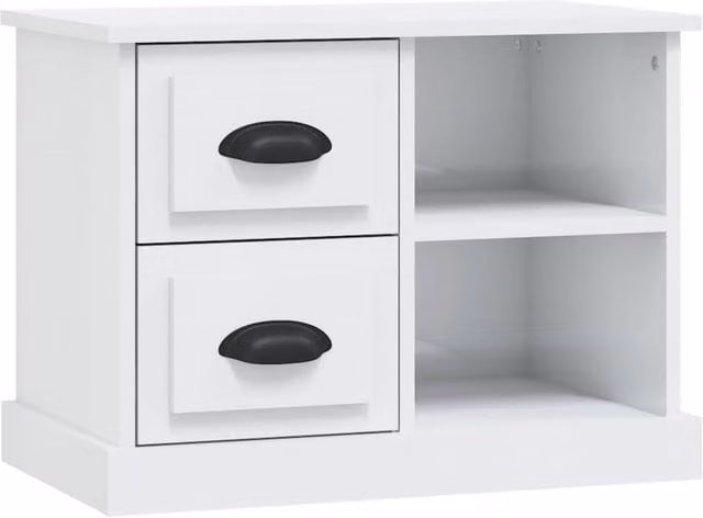 Berkfield Home High Gloss White Bedside Cabinet W: 60 cm, D: 35.5 cm, H: 45 cm