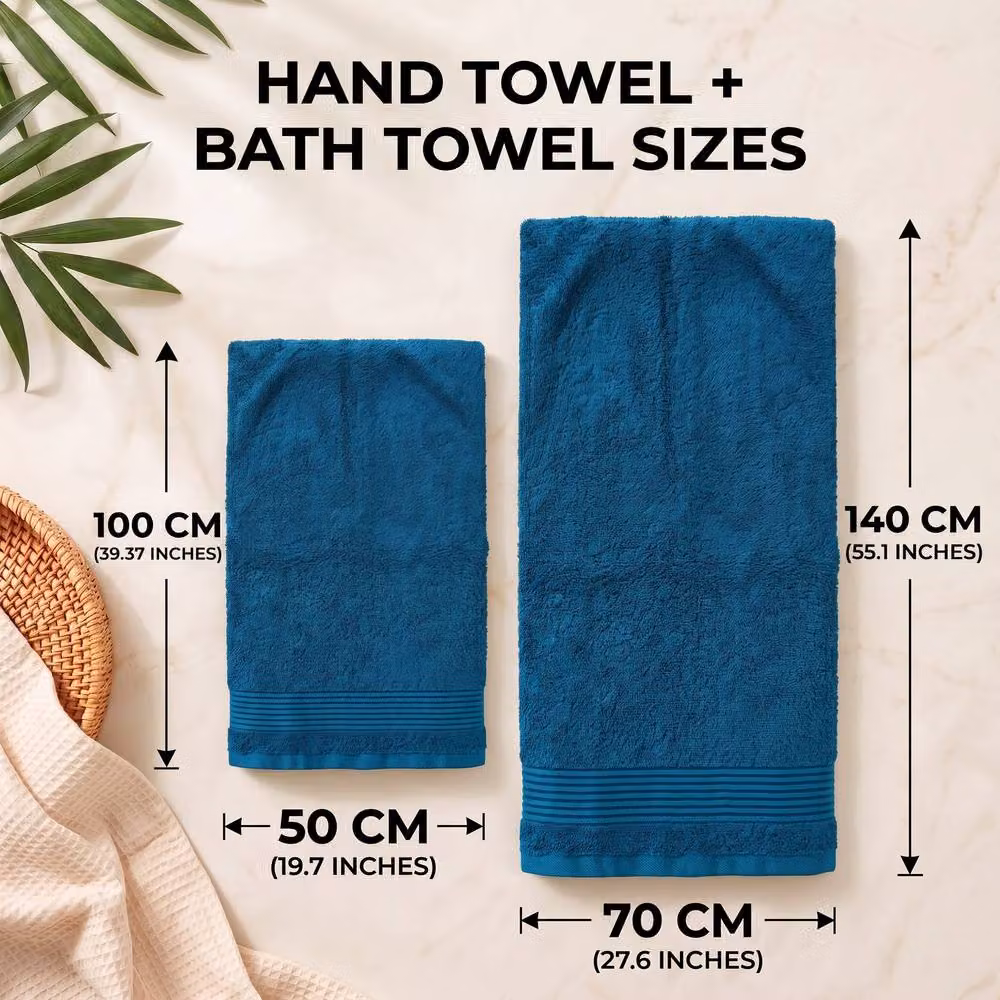 Grace Premium 500 GSM Cotton Bath and Hand Towel Set of 6 in Petrol Teal – 2
