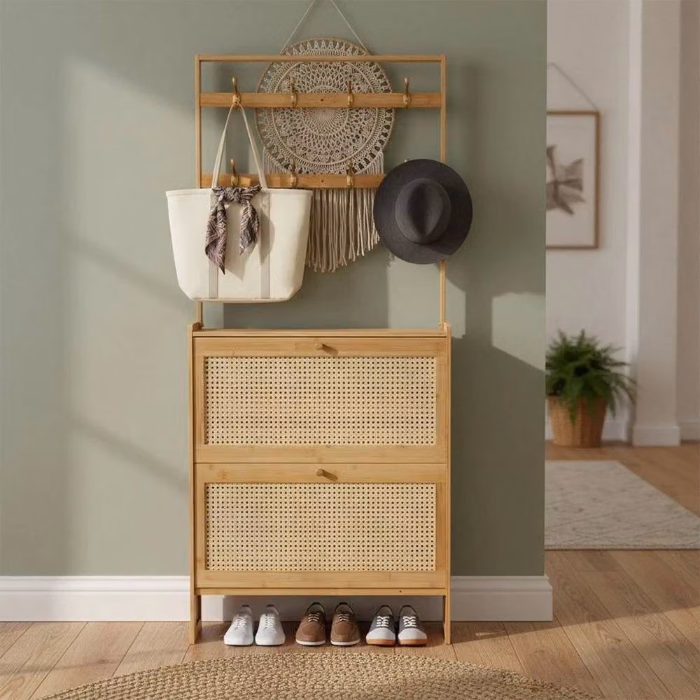 SPETLEK Brown Bamboo Shoe Cabinet and Clothes Rack – 4