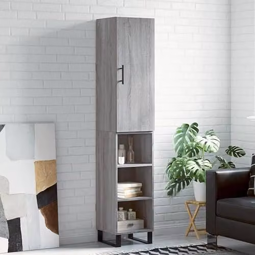 vidaXL Modern Grey Sonoma Highboard with Hinged Doors and Internal Shelves, W/D/H: 34.5 x 34 x 180 cm – 2