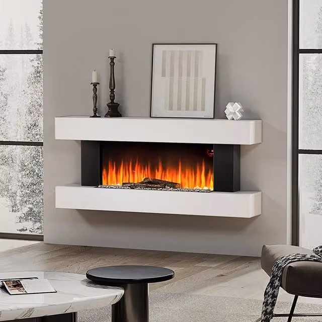 Livingandhome H-Frame Recessed Electric Fireplace in White