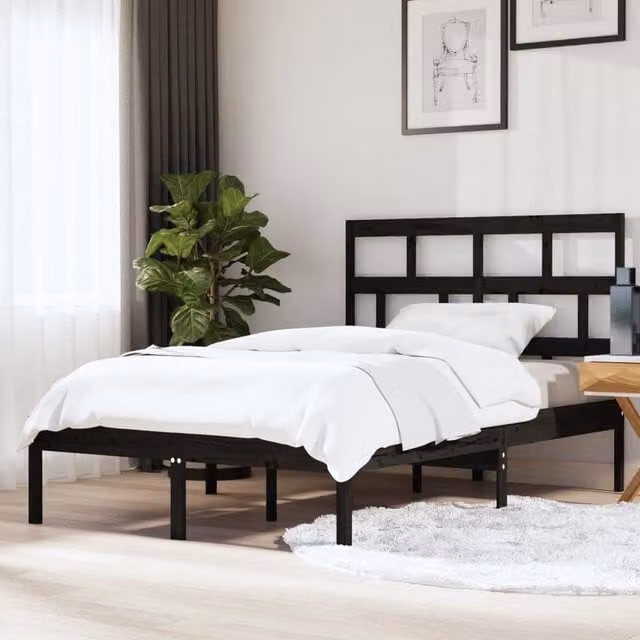 Berkfield Home King Size Solid Pine Wood Bed Frame in Black, W: 150 cm, L: 200 cm