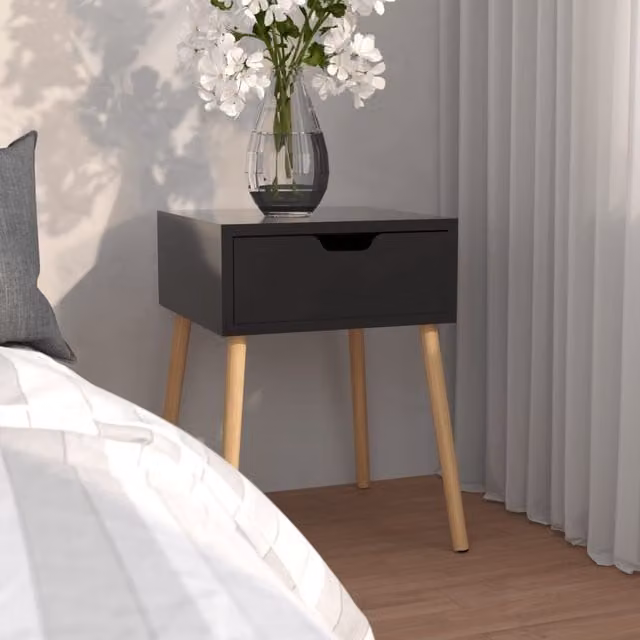Berkfield Home High Gloss Black Bedside Cabinet W/D/H: 40 x 40 x 56 cm