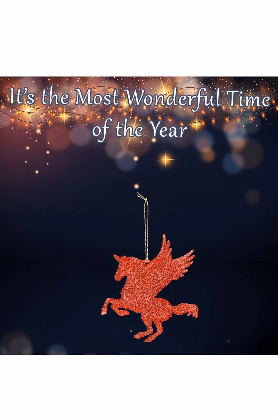 VFM e-Store Red Glitter Flying Unicorn Hanging Christmas Tree Decoration, Height: 21.5 cm – 2
