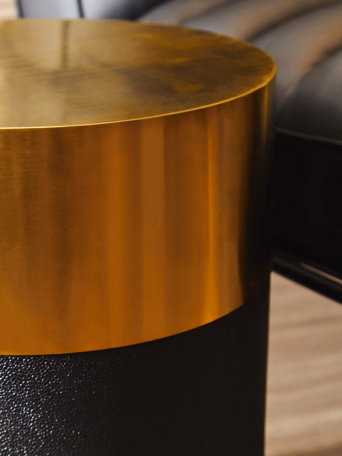 Fifty Five South Orsina Round Shagreen Effect Stool in Black and Gold – 3