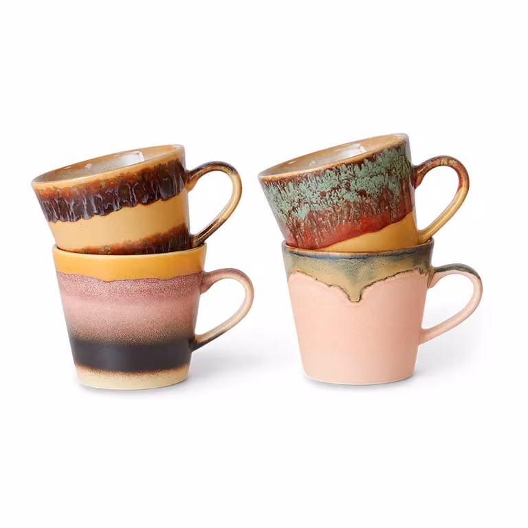 HKLIVING Vista Multicolour Ceramic Cappuccino Mugs, Set of 4