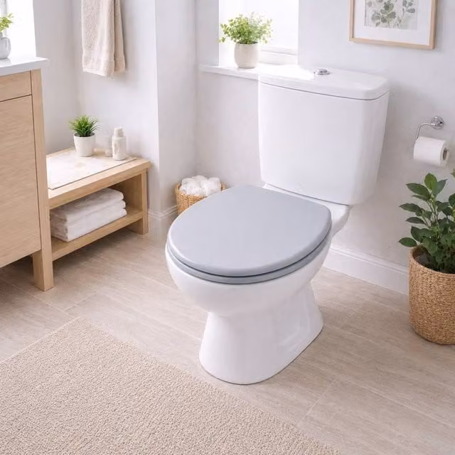 Spot On Dealz Round Wooden MDF Toilet Seat in Grey, 45.72 x 43.0 x 3.35 cm