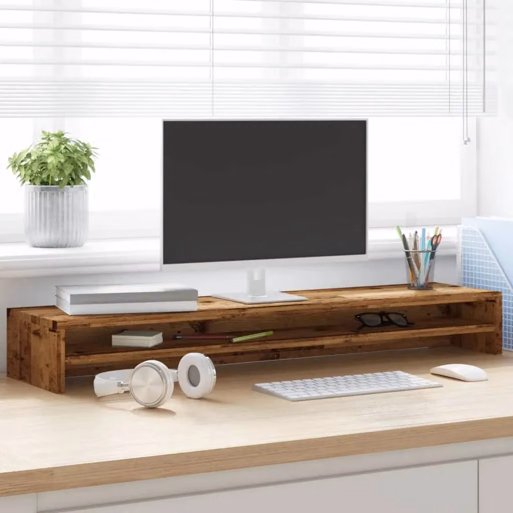 Berkfield Home Monitor Stand in Old Wood Brown, W/D/H: 100 x 24 x 13 cm – 4