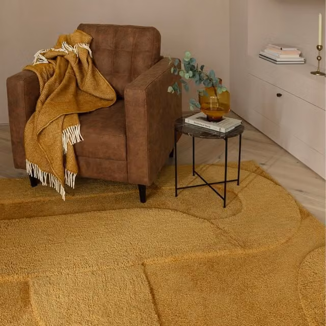 Furniturebox UK Rift Mustard Yellow Carved Arches Rug, W/D/H: 230 x 160 cm