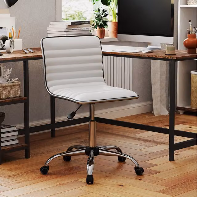 Costway White Synthetic Leather Swivel Task Chair for Home Office