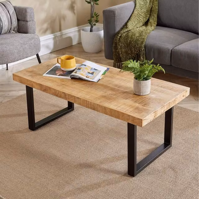 Home Source Cortez Rectangular Mango Wood Coffee Table in Natural Brown