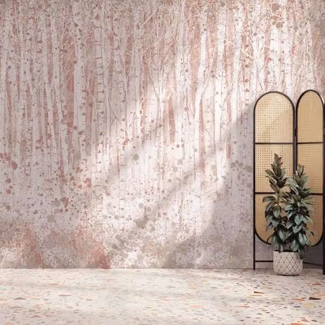 Superfresco Easy Painterly Woods Pink and Beige Abstract Minimalist Mural, W: 300 cm, H: 280 cm