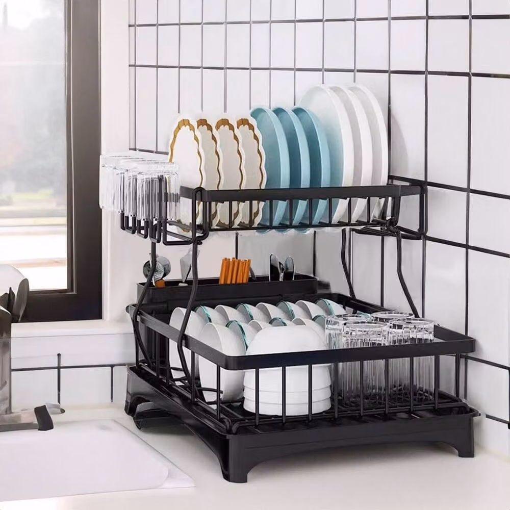 Kelvenix Black Two-layer Metal Dish Rack Storage Rack, W/D/H: 49 x 34 x 30 cm – 4