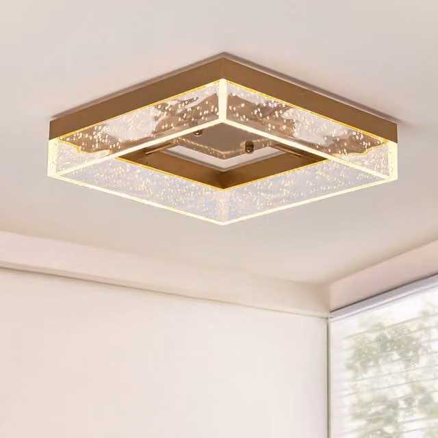 Garwarm Square LED Flush Mount Ceiling Light in Gold/Brass, Warm White, Dimmable, W/D/H: 30 x 30 x 8 cm – 1