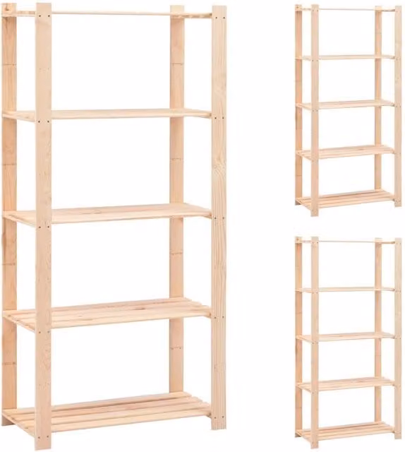 Berkfield Home Set of 3 5-Tier Solid Pinewood Storage Racks, Beige, W/D/H: 80 x 38 x 170 cm