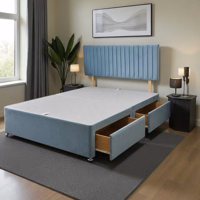 Knight Sleep Emily Divan Bed Base with 2 Drawers and Headboard, Sky Blue, W/D/H: 90 x 190 cm – 1