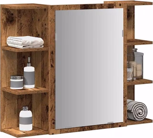 Berkfield Home Modern Bathroom Mirror Cabinet in Old Wood Brown, W: 80 cm, D: 20.5 cm, H: 64 cm