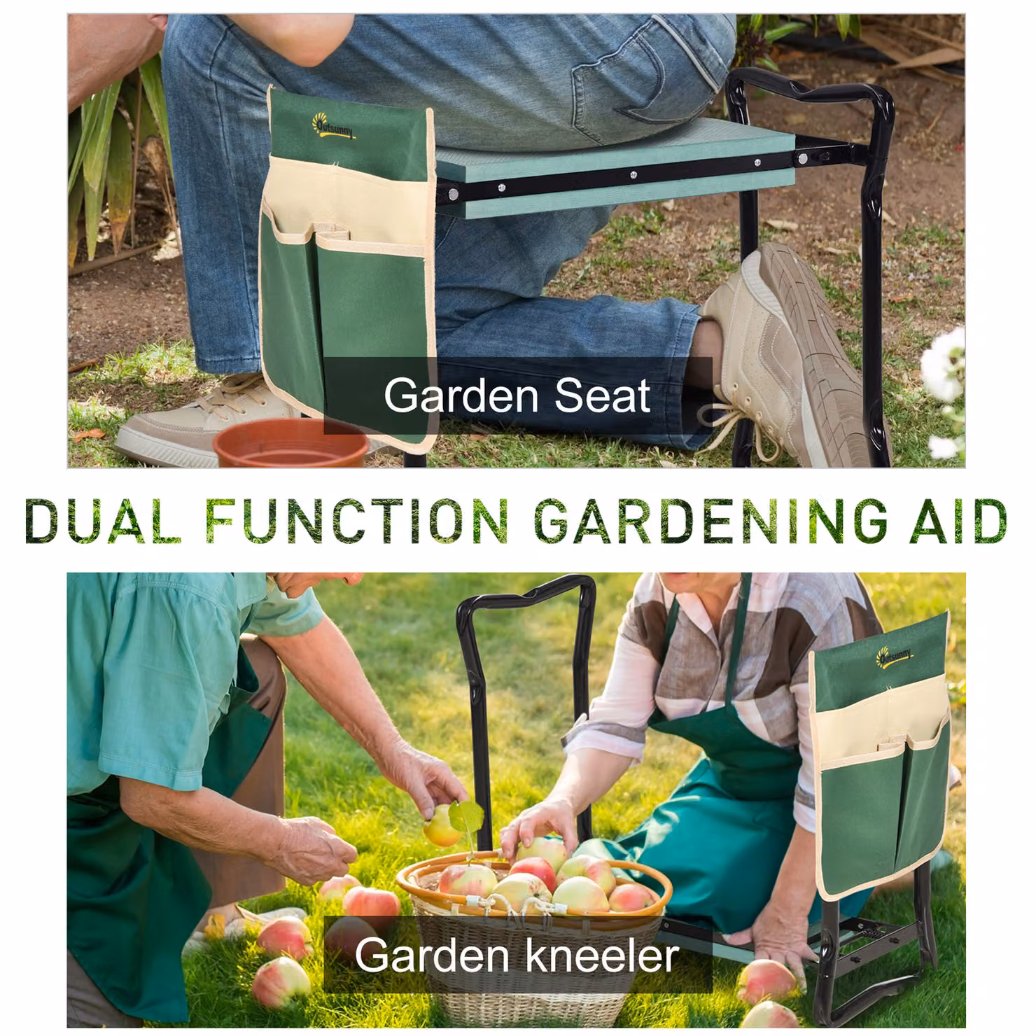 Outsunny Foldable Steel Frame Garden Kneeler Seat with Foam Pad and Tool Bag in Green – 4