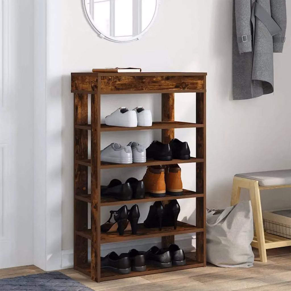Berkfield Home Smoked Oak Shoe Rack in Brown, W/D/H: 60 x 30 x 98 cm – 3