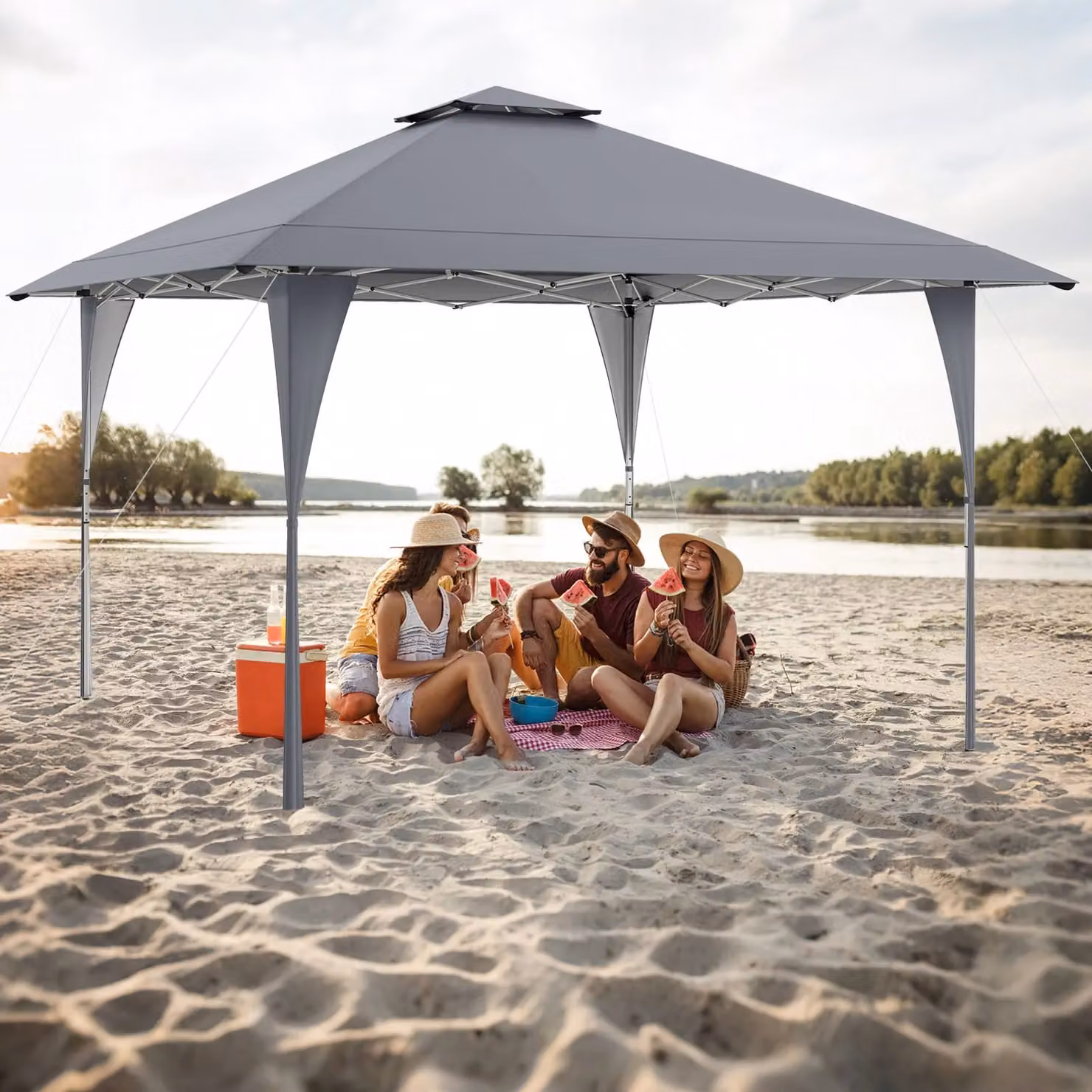 Costway Grey Pop Up Canopy Tent Outdoor Easy Setup Gazebo W: 395 cm, D: 395 cm, H: 284 cm – 7