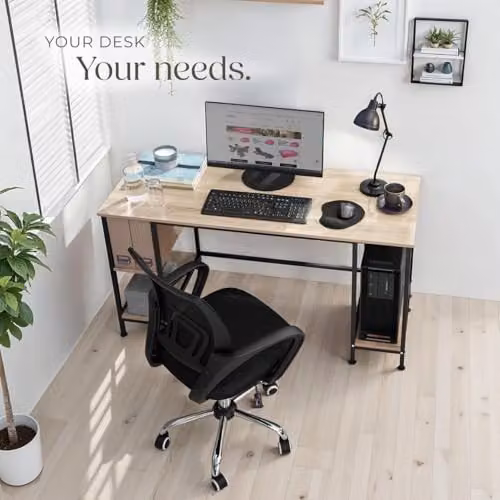 tectake Computer Desk in Industrial Style with Oak Finish and Metal Frame, W/D/H: 137 x 55 x 75 cm, Brown – 4