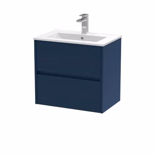 Balterley Modern Wall Mounted 2 Drawer Bathroom Vanity Unit with Basin and LED Lighting, Blue, W: 60.0 cm, D: 32.7 cm, H: 55.7 cm – 4