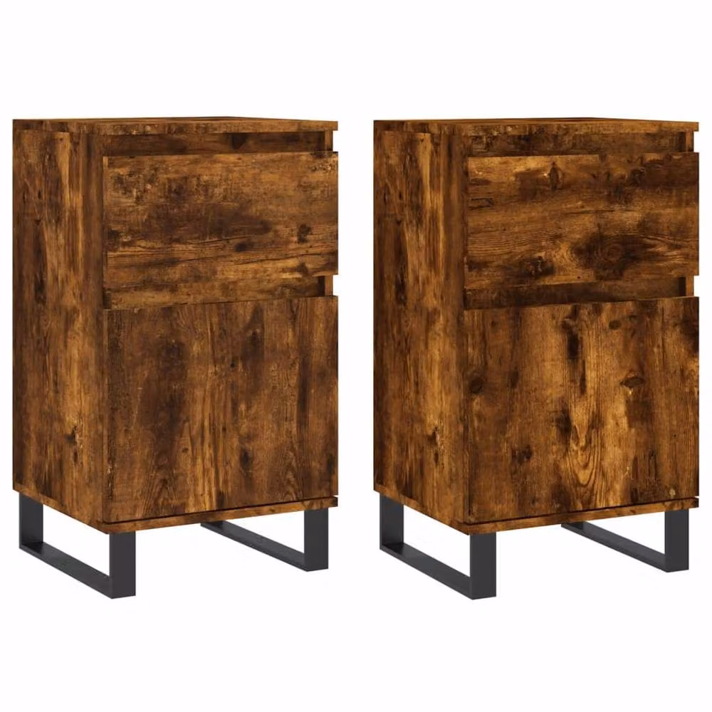 Berkfield Home Set of 2 Smoked Oak Sideboards in Brown, W/D/H: 40 x 35 x 70 cm – 3