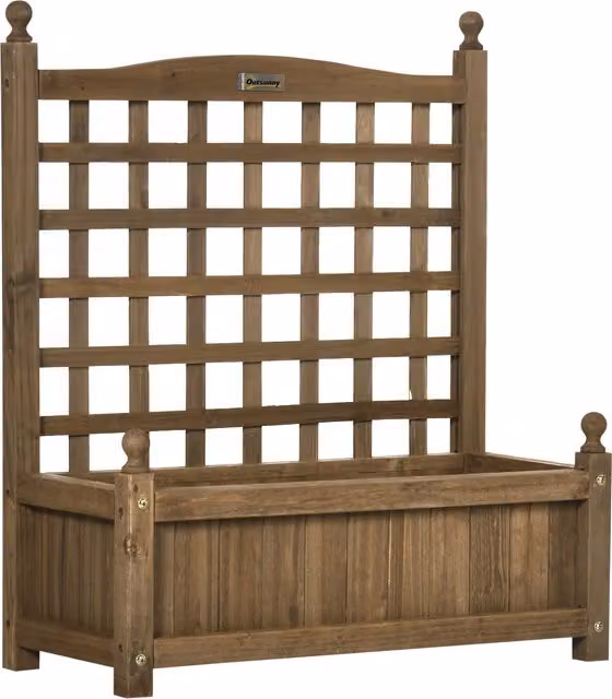 Outsunny Wooden Raised Garden Bed with Trellis for Climbing Plants, Brown, W: 64 cm, D: 28 cm, H: 75 cm – 5