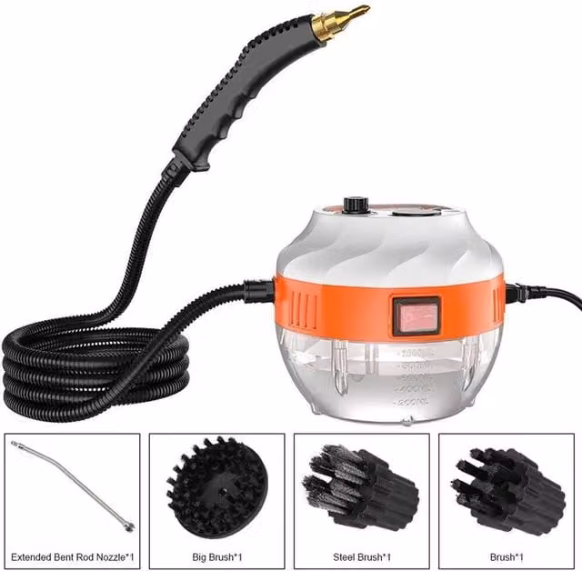 FLAVORA Handheld Steam Cleaner 3800W with 6 Adjustment Settings in Orange
