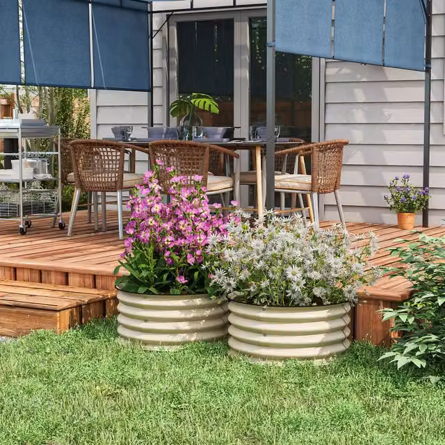 Outsunny Set of 2 Galvanised Steel Raised Garden Bed Planter Boxes in Beige