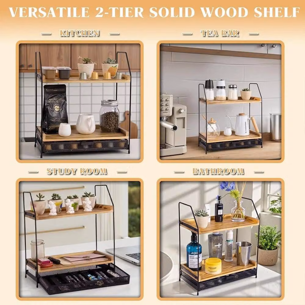 Kelvenix 2-Tier Countertop Organizer Shelf in Brown – 3
