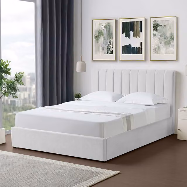 Artemis Home Evelynne Upholstered Kingsize Ottoman Bed Frame with Storage, Grey/White, W/D/H: 150 x 200 cm