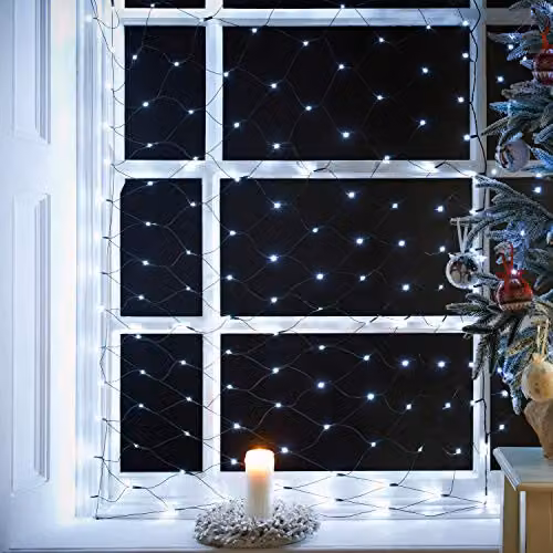 The Christmas Workshop 180 LED Bright White Curtain Style Christmas Net Lights with 8 Modes – 1