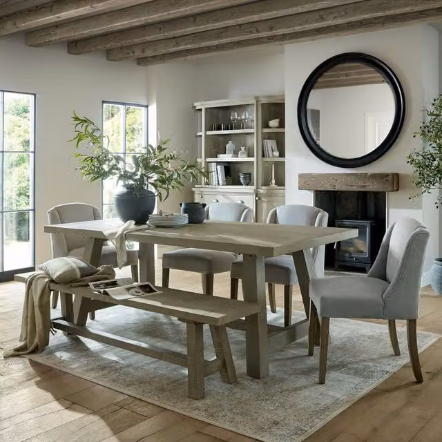 KDMK Large Round Wall Mirror with Black Wood Frame