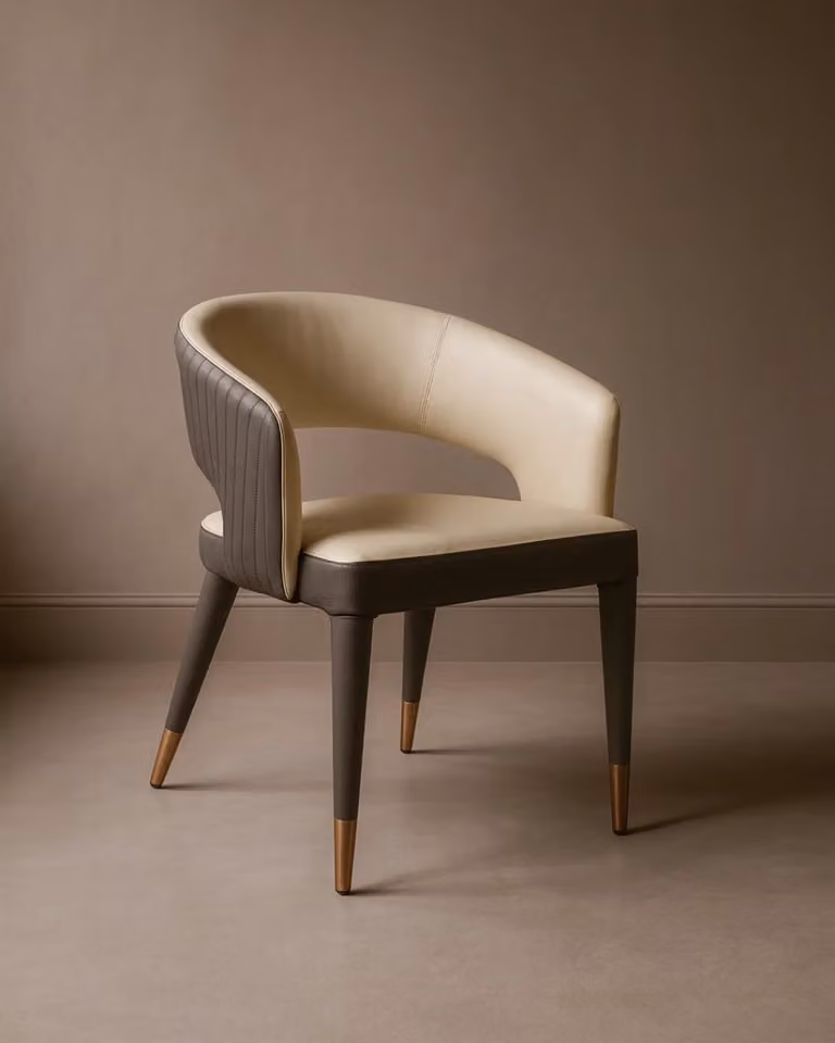 Tommy Franks Lydia Dining Arm Chair in Beige and Gold Synthetic Leather
