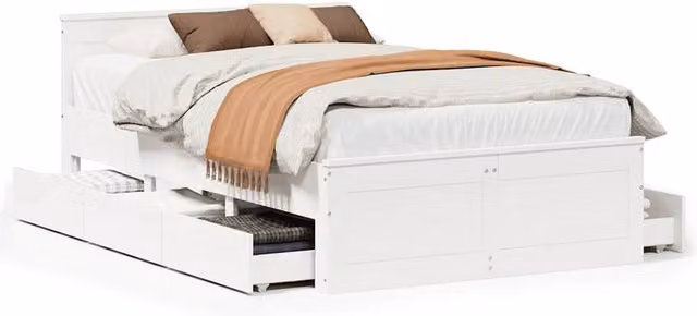 Berkfield Home Small Double Solid Wood Bed Frame with Headboard and Drawers, White, W/D/H: 120 x 190 cm