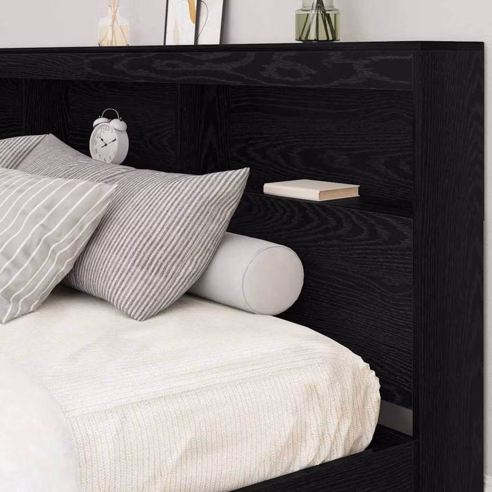 Berkfield Home Black Oak Storage Headboard with Integrated Shelf, Width: 180 cm – 4