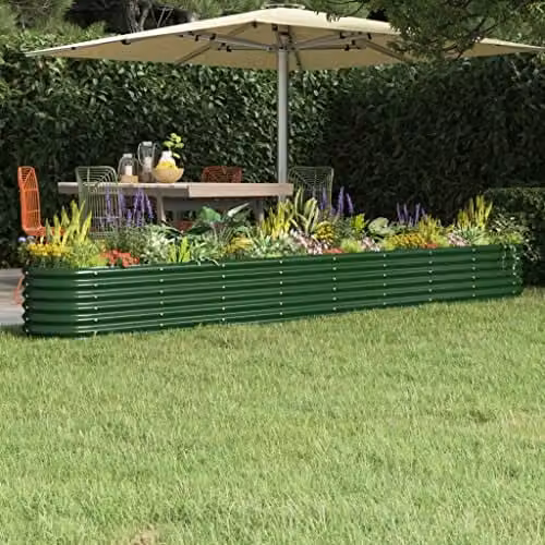 vidaXL Green Galvanised Steel Raised Bed for Vegetable, Herb or Ornamental Gardens W: 332 cm, D: 40 cm, H: 36 cm – 2