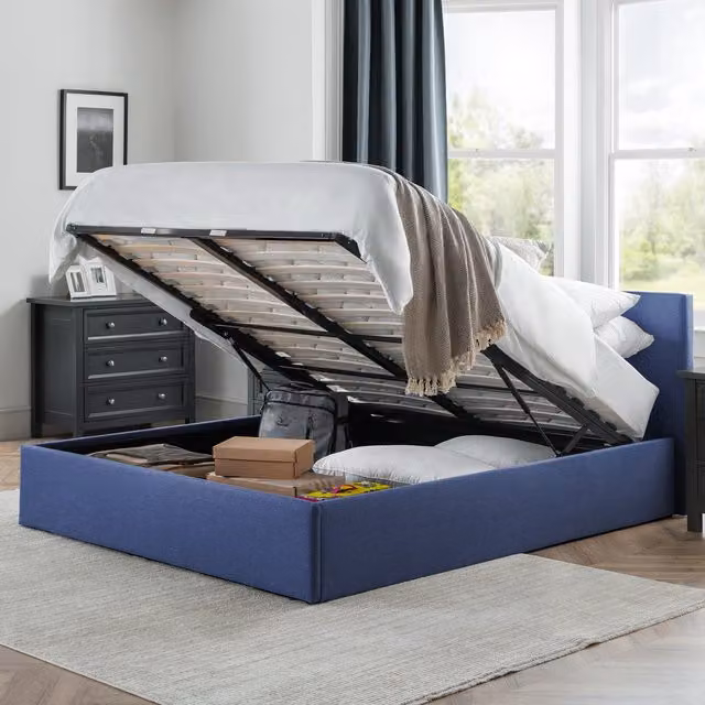 Julian Bowen Rialto Upholstered Ottoman Storage Bed Frame in Blue, 140 x 200 cm