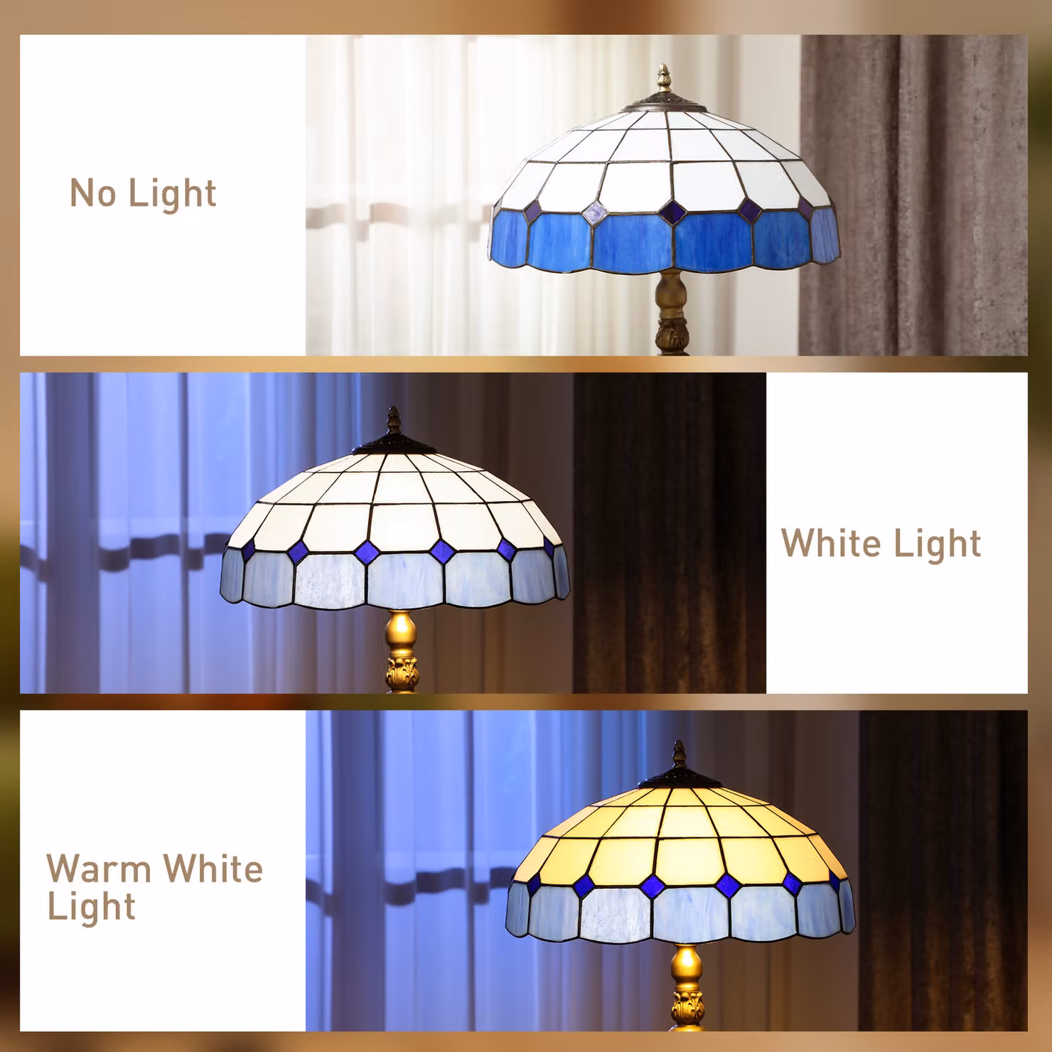 HOMCOM Tiffany-Style Vintage Floor Lamp with Handcrafted Stained Glass Shade, Bronze and Blue, Height: 152 cm – 6